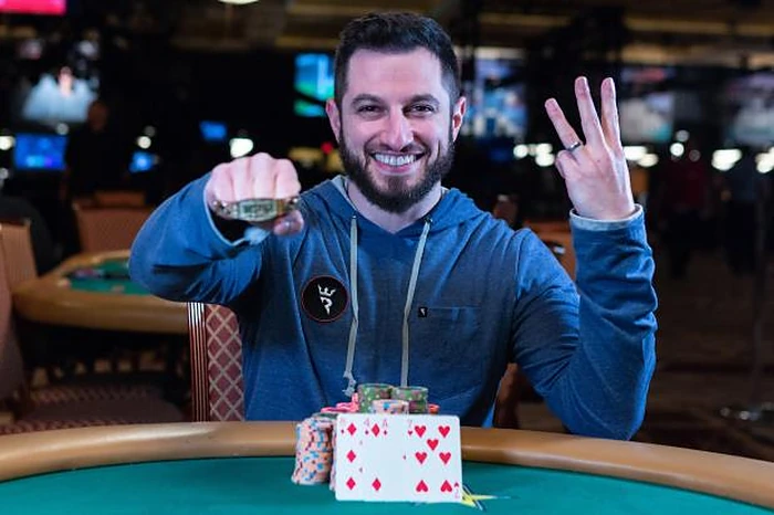 Phil Galfond Wins His Third WSOP Bracelet Phil Galfond holding up three fingers with his third WSOP bracelet