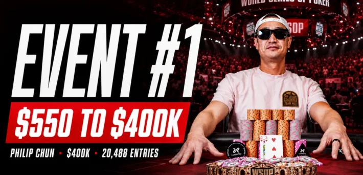 Philip Chun celebrates winning the 2026 WSOP $550 Mini Mystery Millions