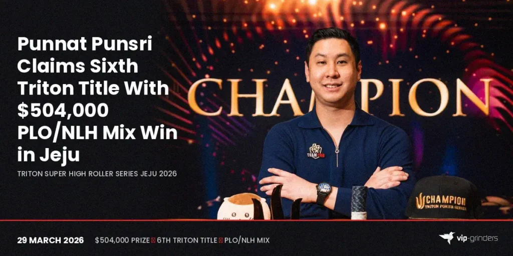 Punnat Punsri celebrates his sixth Triton title after winning the $30,000 PLO/NLH Mixed event at Triton SHRS Jeju 2026