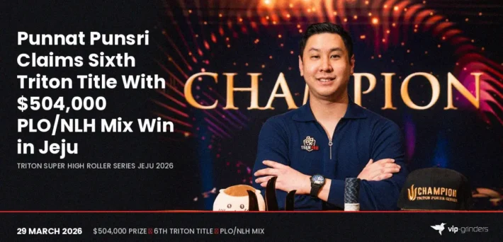 Punnat Punsri celebrates his sixth Triton title after winning the $30,000 PLO/NLH Mixed event at Triton SHRS Jeju 2026