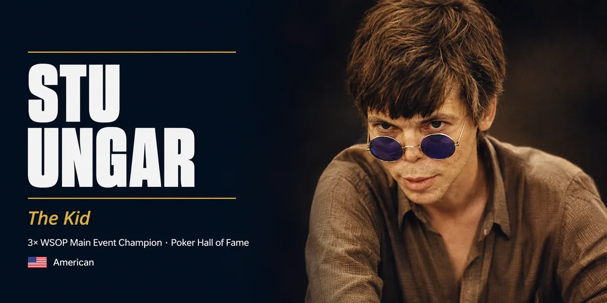Stu Ungar: Three-Time WSOP Main Event Champion Stu Ungar, The Kid, three-time WSOP Main Event champion and Poker Hall of Fame member
