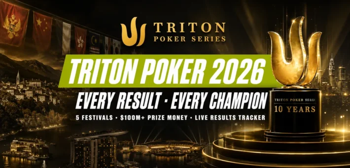 Triton Poker 2026 results tracker showing every festival winner, prize pool and payout of the season
