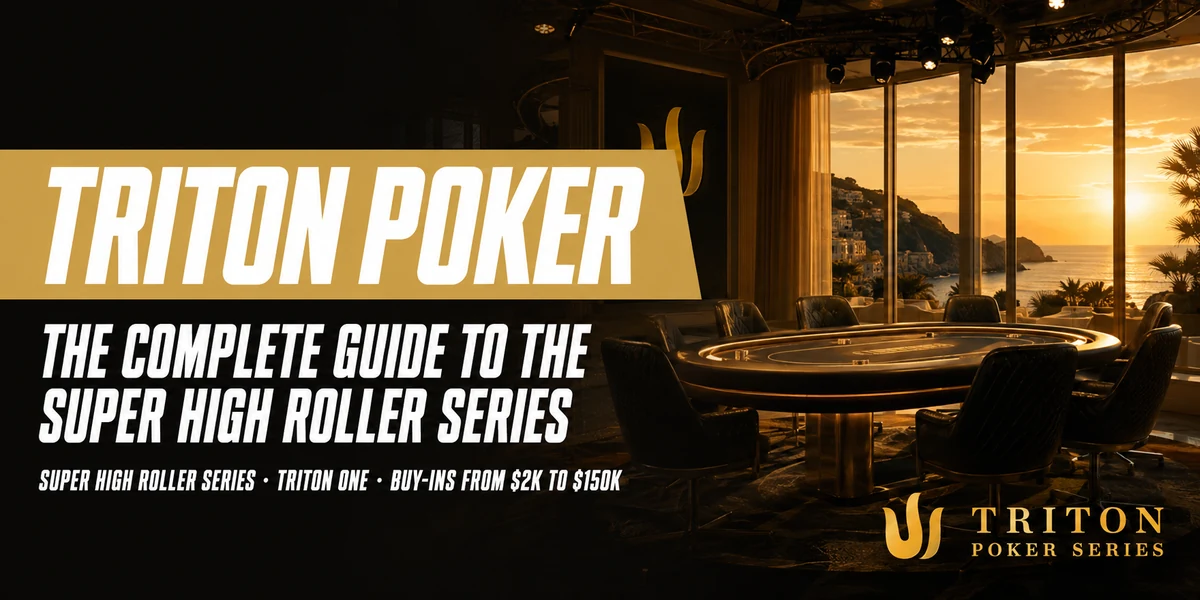 Triton Poker Series banner above a high roller table at sunset