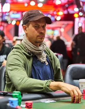 Viktor Blom Poker Player Portrait Viktor Blom seated at a World Series of Poker table