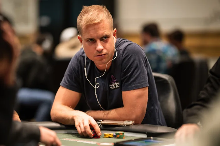 Viktor Blom Phenom Poker Team Pro Viktor Blom wearing a Phenom Poker Team Pro shirt at the poker table