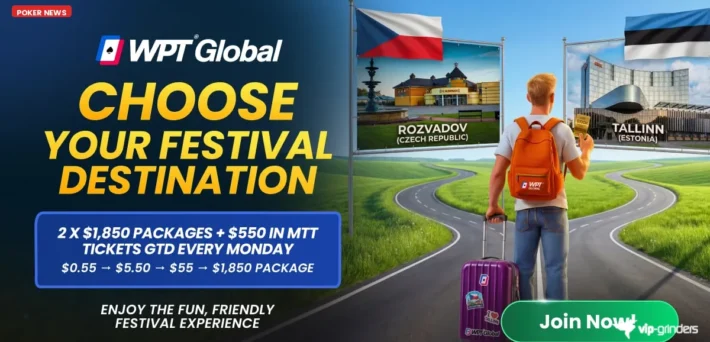 WPT Global Festival Series 2026 satellites: qualify from $0.55 for €1,600 packages to Rozvadov or Tallinn