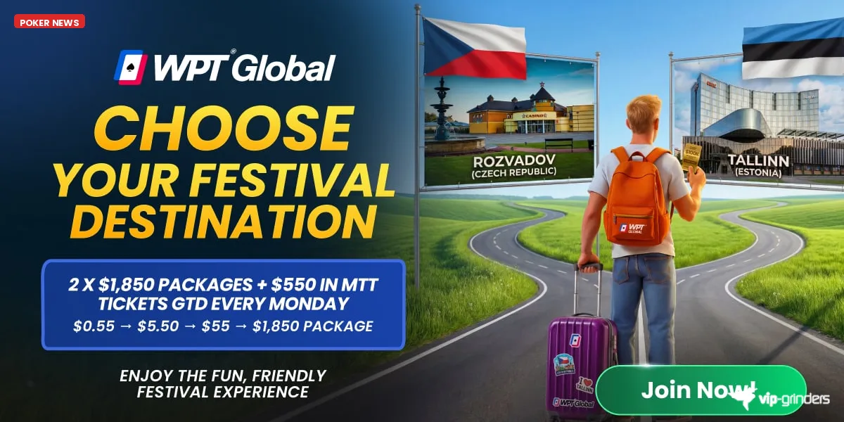 WPT Global Festival Series 2026 satellites: qualify from $0.55 for €1,600 packages to Rozvadov or Tallinn