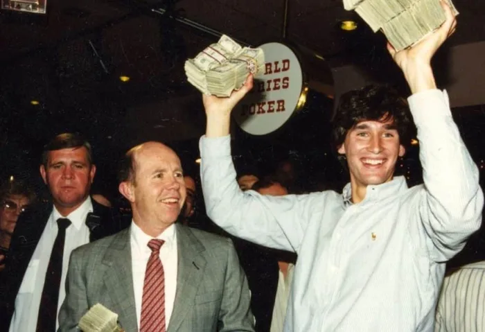 Phil Hellmuth wins the 1989 WSOP Main Event at 24 years old Phil Hellmuth celebrating his 1989 WSOP Main Event victory as the youngest champion in history at age 24