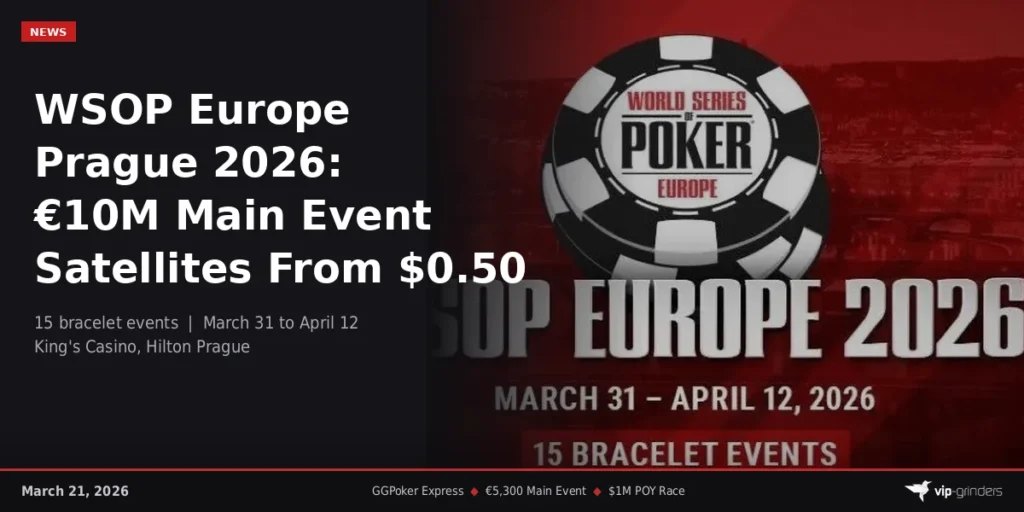 WSOP Europe Prague 2026 guide: 15 bracelet events at King's Casino, Hilton Prague, with €10M Main Event guarantee