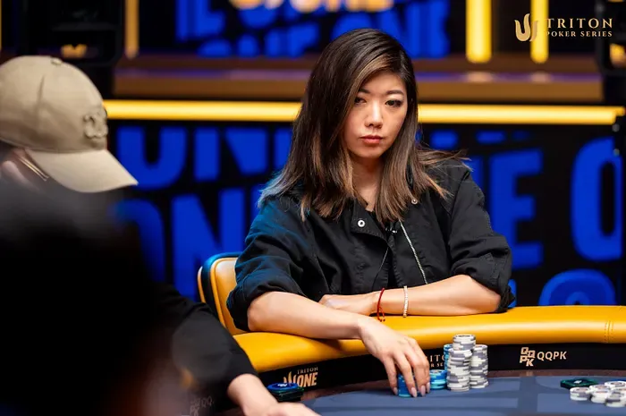 Xuan Liu focused during a hand at a Triton Poker Series event