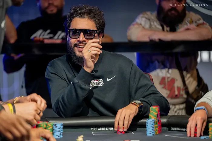 Zarvan Tumboli in action at the WSOP 2026 $10,000 Pot-Limit Omaha Championship