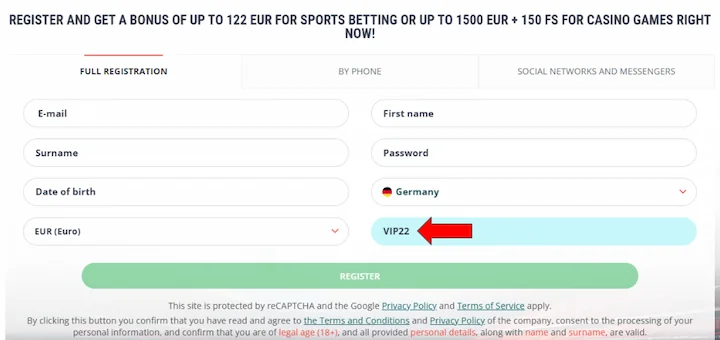 codice promozionale 22bet VIP22 per bonus esclusivo
