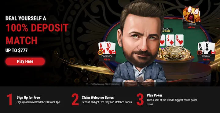 ggpoker ontario landing page 100% up to $777 bonus