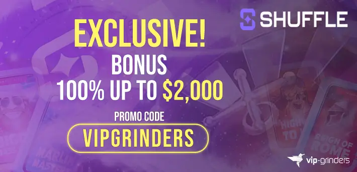 shuffle promo code VIPGRINDERS exclusive bonus 100% up to $2,000