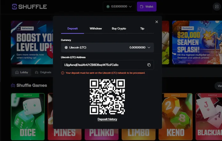 shuffle casino deposit litecoin