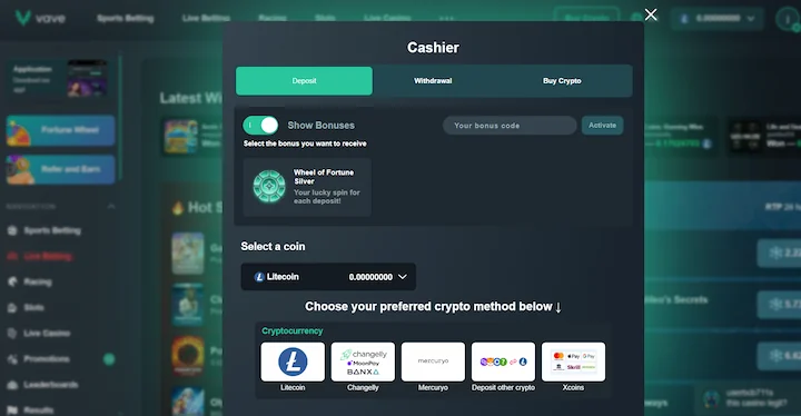 vave deposit with litecoin