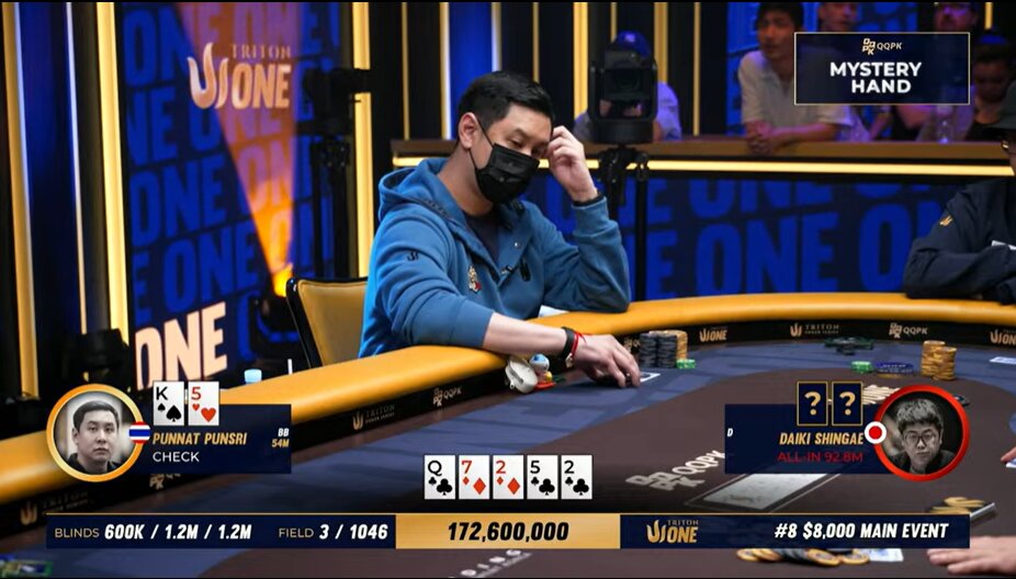Big hand at the Triton ONE Main Event final table Triton ONE final table big hand