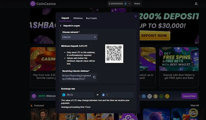 coincasino deposit litecoin