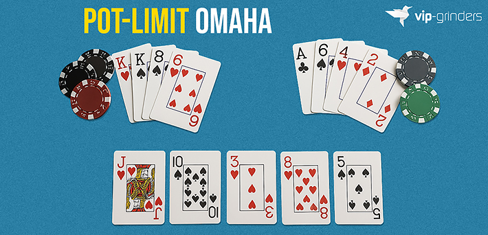 Pot limit Omaha hands and VIP Grinders logo