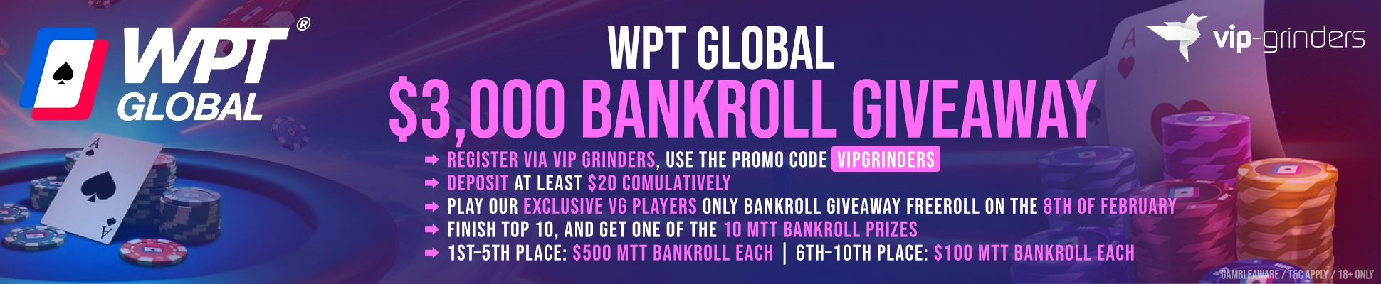 WPT Global $3,000 Bankroll Giveaway 1940x400