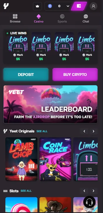 yeet crypto casino mobile app