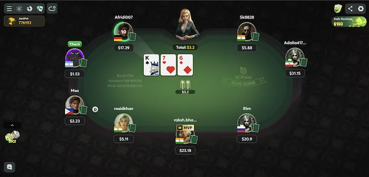 BCPoker table view BCPoker table view