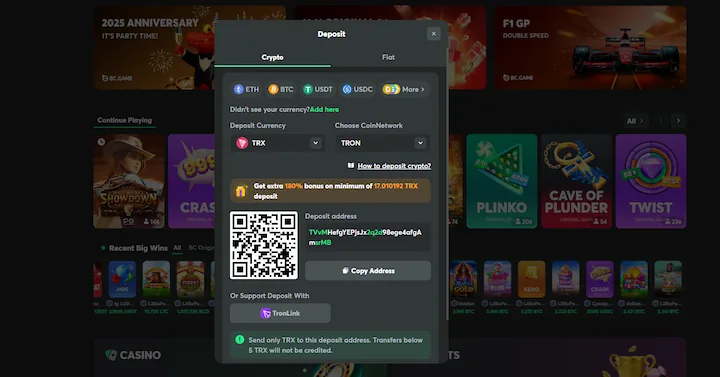 bc.game deposit with tron (TRX) bc.game deposit with tron (TRX)