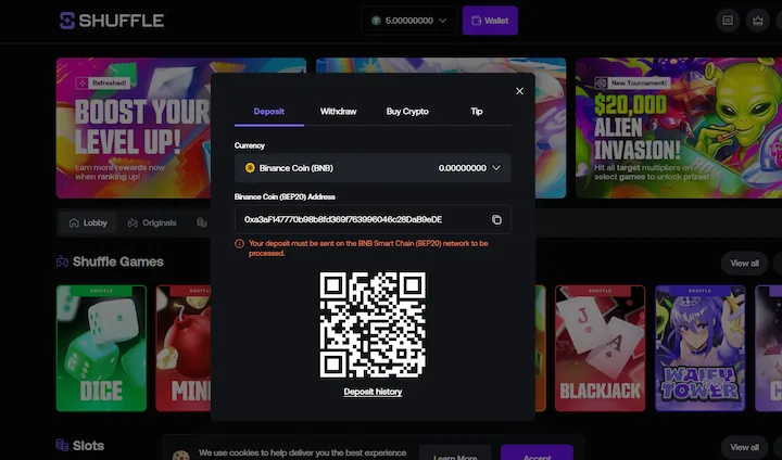 shuffle deposit with binance coin (BNB) shuffle deposit with binance coin (BNB)