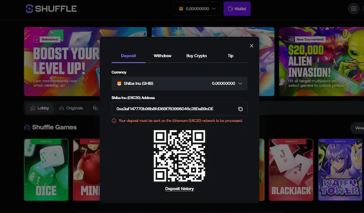 shuffle deposit with shiba inu (SHIB) shuffle deposit with shiba inu (SHIB)