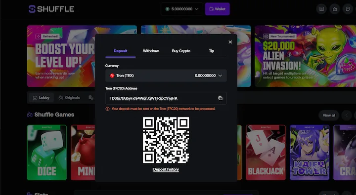 shuffle deposit with tron (TRX) shuffle deposit with tron (TRX)