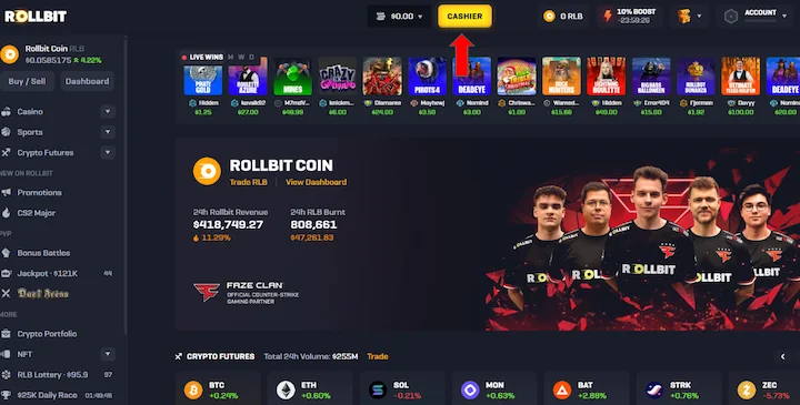 Rollbit cashier button Rollbit cashier button