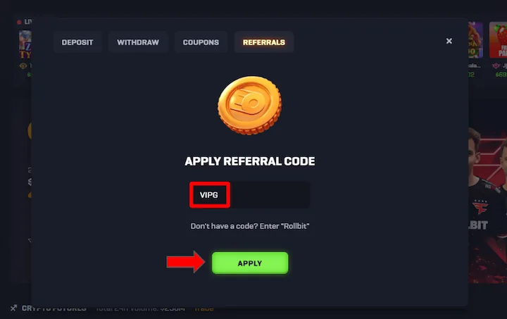 Rollbit promo code VIPG Rollbit promo code VIPG