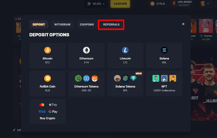 Rollbit referral code field Rollbit referral code field
