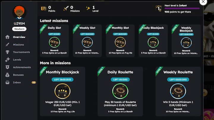 golden panda casino missions