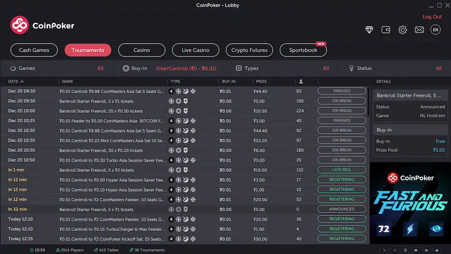 how to find freerolls on CoinPoker