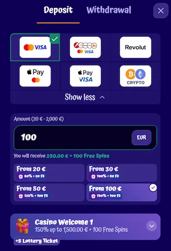 SpinGranny cassa selezione bonus deposito