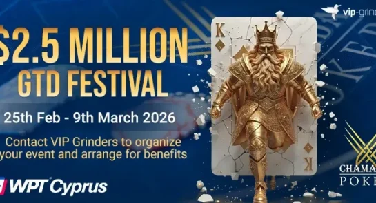 2-5 Million GTD Festival at Chamada Hotel announcement with dates and WPT Cyprus logo
