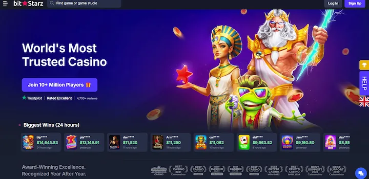 BitStarz kripto casino domača stran z največjimi dobitki in Trustpilot oceno Excellent