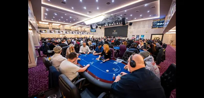 Chamada Poker Room in North Cyprus during a live tournament with full tables