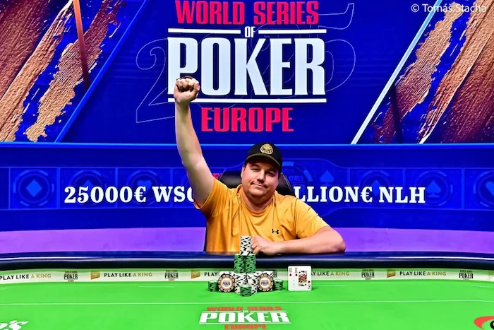 Shaun Deeb celebrates his eighth WSOP bracelet win at WSOPE 2025 at the €25,000 GGMillion€ final table.