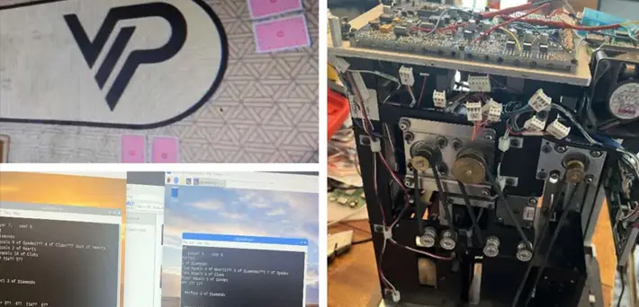 Modified card-shuffling machine and laptop screens used in the NBA mafia rigged poker operation, as shown in federal evidence