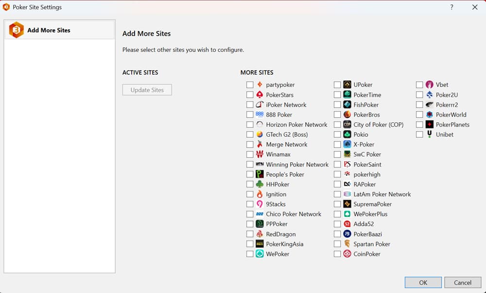 HM 3 Poker Sites Settings