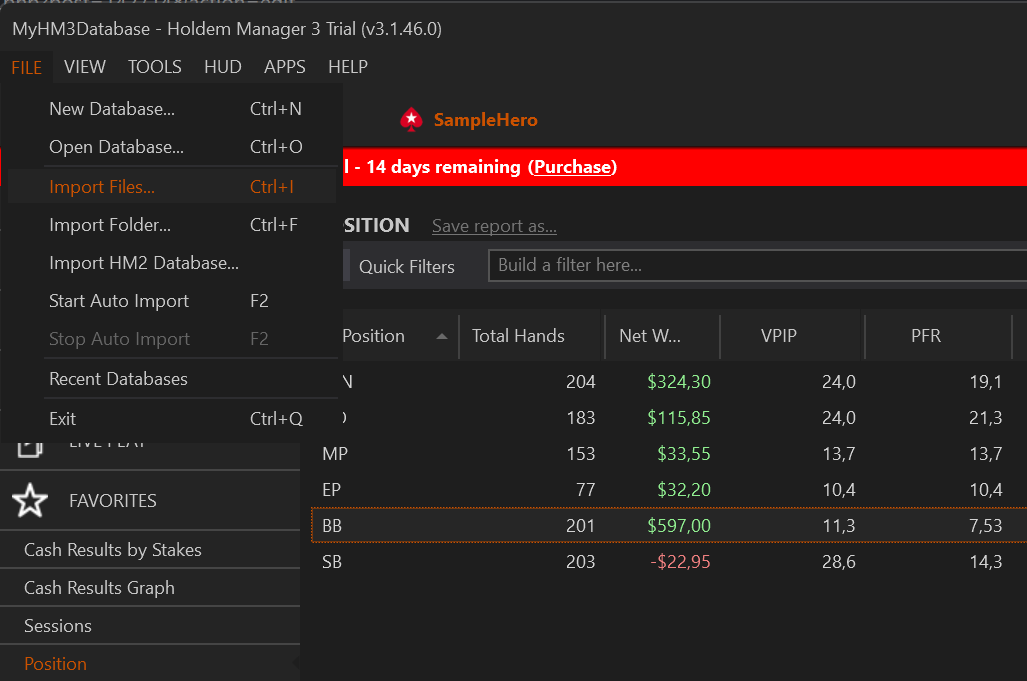 Importing Hand Histories in HM 3