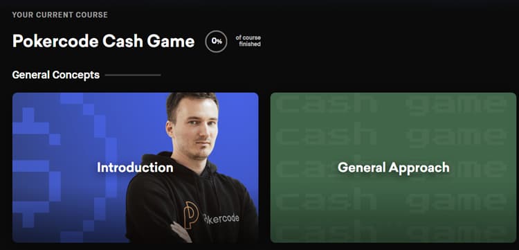 PokerCode cash game course dashboard showing 