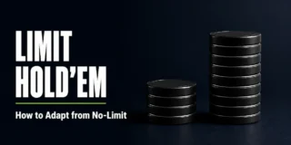 Limit Hold'em strategy featured image showing two stacks of black poker chips at a precise 1:2 height ratio, representing the fixed small bet and big bet structure