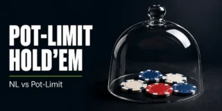 Pot-Limit Hold'em featured image showing a clear glass bell jar dome over a cluster of red, white, and blue poker chips on a dark surface, representing the pot-sized betting cap