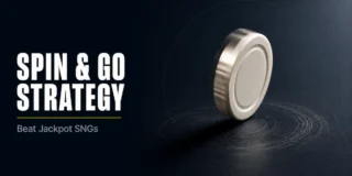 Spin and Go strategy featured image showing a single poker chip spinning on its edge on a dark surface with motion blur and circular trace marks