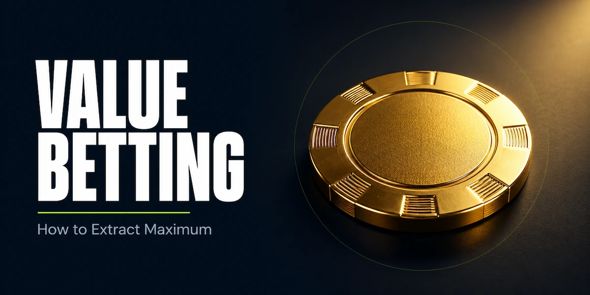 Value Betting Strategy Value betting strategy featured image showing a single polished gold poker chip on a dark surface, representing the value extracted from every winning hand through correct bet sizing
