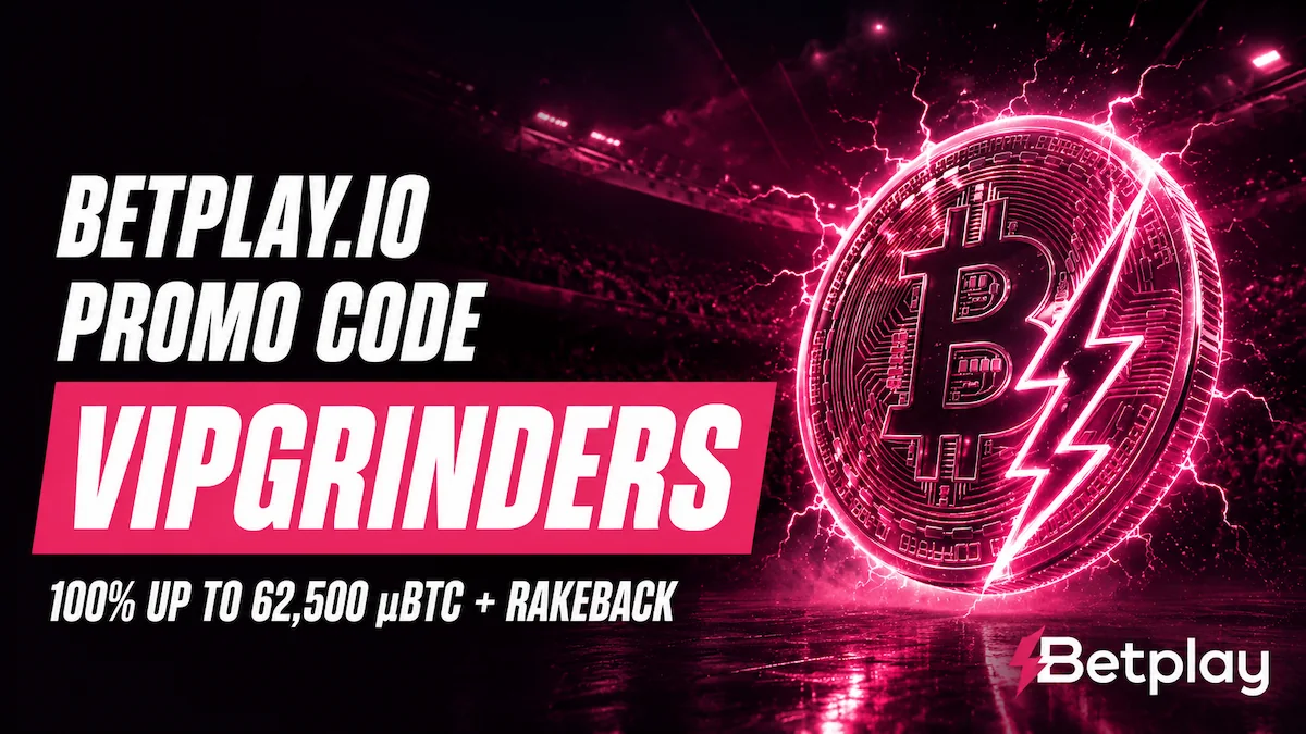 Betplay.io promo code VIPGRINDERS 100% bonus up to 62,500 μBTC with Bitcoin Lightning coin and pink brand accent