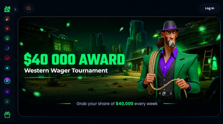 Jack.com Western Wager $40,000 weekly casino tournament Jack.com Western Wager Tournament banner showing a $40,000 weekly award with western themed character artwork